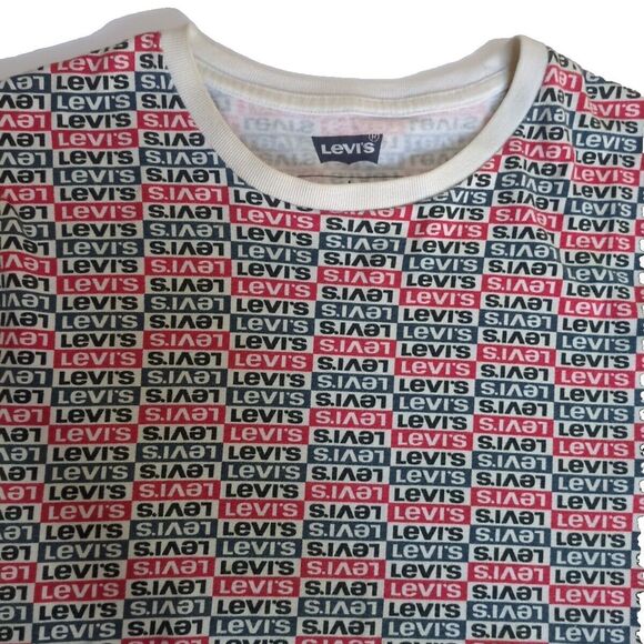 Levi's Logo Shirt Men Large Tee Unisex Crewneck Short Sleeve Red/Gray L - Picture 4 of 7